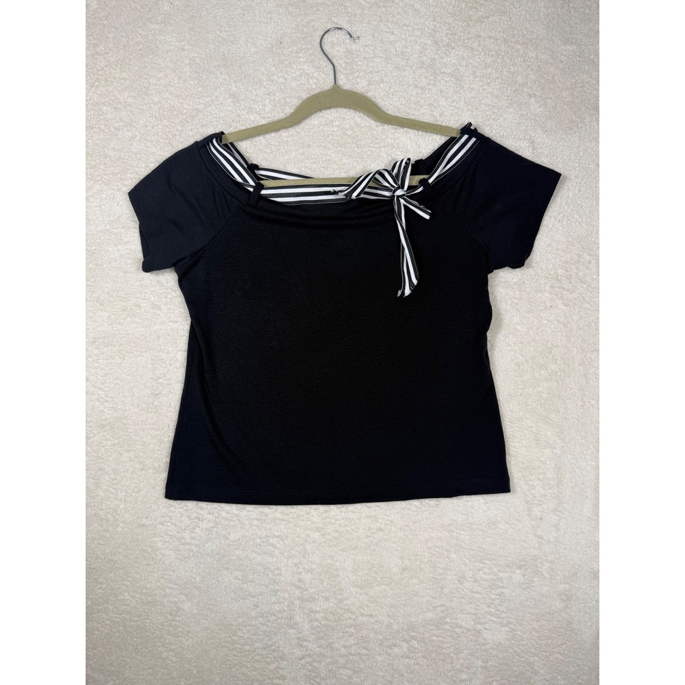 Vintage  Y2K Anxiety Cafe Top Women XL Black Bow‎ Off Shoulder K8832-910-T124
